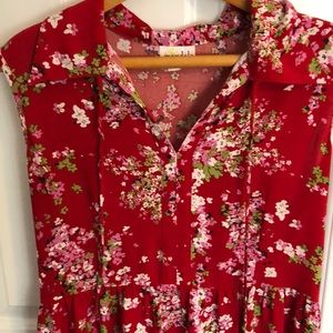 Red floral dress by independent Canadian designer